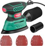Orbital Sander 3.8Amp 450W, HYCHIKA 6 Variable Speeds Double Handle Palm Random Orbit Power Sander, 5-Inch Electric Sander with 20pcs Sandpapers, Dust Collector for Woodworking
