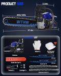 WTHW 58 cc Gas Powered Chainsaw, 20 in & 18 in Quick-Switch Bars – 550 ml Fuel 260 ml Oil Tanks, Automatic Chain Oiler, Centrifugal Air Filter, Quick Start, Inertial Chain Brake (WH5806)