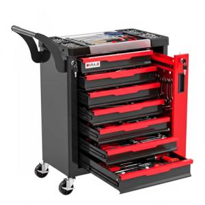Tool Chest 7-Drawer | Rolling Tool Chest with Wheels/Side Drawer | Drawers Integrated Lockable | Tool Cart/Cabinet with Drawers for Garage Storage,Workshop | Safety Rounded Corner Anti-collision | Red