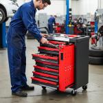 Tool Chest 7-Drawer | Rolling Tool Chest with Wheels/Side Drawer | Drawers Integrated Lockable | Tool Cart/Cabinet with Drawers for Garage Storage,Workshop | Safety Rounded Corner Anti-collision | Red