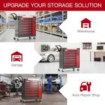 Tool Chest 7-Drawer | Rolling Tool Chest with Wheels/Side Drawer | Drawers Integrated Lockable | Tool Cart/Cabinet with Drawers for Garage Storage,Workshop | Safety Rounded Corner Anti-collision | Red