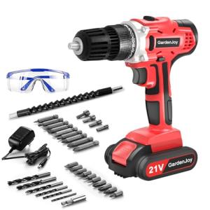 GardenJoy 20v Cordless Drill Set, Power Electric Kit Battery With Charger 30Nm 2-Speed 3/8" Keyless Chuck 24+1 Torque Drill Driver screwdriver Bits with LED Electric Work Light for Women DIY