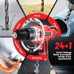 GardenJoy 20v Cordless Drill Set, Power Electric Kit Battery With Charger 30Nm 2-Speed 3/8" Keyless Chuck 24+1 Torque Drill Driver screwdriver Bits with LED Electric Work Light for Women DIY