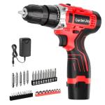 GardenJoy Cordless Power Drill Set: 12V Electric Drill with Battery and Charger, 34pcs Acessories, 3/8"Keyless Chuck, 2 Variable Speed, 24+1 Position, Compact Drill Driver Kit for Home & DIY Project