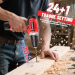 GardenJoy Cordless Power Drill Set: 12V Electric Drill with Battery and Charger, 34pcs Acessories, 3/8"Keyless Chuck, 2 Variable Speed, 24+1 Position, Compact Drill Driver Kit for Home & DIY Project