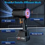 Handheld Electric Cordless Leaf Blower – 500,000RPM Mini Turbo Jet Blower with 2×4.0Ah Batteries & Charger, Lightweight for Patio, Lawn, Garage Cleaning (Black)