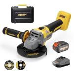 Brushless Angle Grinder Compatible with Dewalt 20V MAX Battery, 9600RPM Cordless Metal Grinder Tool, 4-1/2 Inch, w/4.0Ah Battery, Kickback Brake, 3 Vairable Speed, Slide Switch, Auxiliary Handle