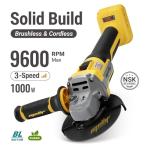 Brushless Angle Grinder Compatible with Dewalt 20V MAX Battery, 9600RPM Cordless Metal Grinder Tool, 4-1/2 Inch, w/4.0Ah Battery, Kickback Brake, 3 Vairable Speed, Slide Switch, Auxiliary Handle