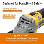 Brushless Angle Grinder Compatible with Dewalt 20V MAX Battery, 9600RPM Cordless Metal Grinder Tool, 4-1/2 Inch, w/4.0Ah Battery, Kickback Brake, 3 Vairable Speed, Slide Switch, Auxiliary Handle