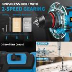 Torqnex Cordless Drill, 21V Brushless Drill Tool Set with 2-Pack 2Ah Fast Charging Batteries, electric drill tool set, Screwdriver set for Home Renovation, Gardening Tools