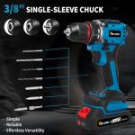 Torqnex Cordless Drill, 21V Brushless Drill Tool Set with 2-Pack 2Ah Fast Charging Batteries, electric drill tool set, Screwdriver set for Home Renovation, Gardening Tools