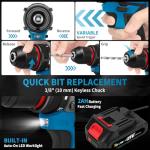 Torqnex Cordless Drill, 21V Brushless Drill Tool Set with 2-Pack 2Ah Fast Charging Batteries, electric drill tool set, Screwdriver set for Home Renovation, Gardening Tools