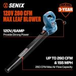 SENIX 6 AMP Handheld Electric Leaf Blower, Up to 260 CFM and 155 MPH, Lightweight, 120V (BLE06-L)