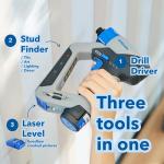 Dremel Blueprint 3in1 Drill Driver with Integrated Stud Finder and Detachable Laser Level, Cordless Drill Set Includes 2.0 Ah Battery, Fast Charger, and 12 Bits (DD12V-S1)