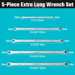 DURATECH 5-Piece Extra Long Wrench Set, Double Box End Wrench Set, 0 Degree Offset, Metric, CR-V Steel, 8mm, 10mm, 12mm, 13mm, 14mm, 15mm, 16mm, 17mm, 18mm, 19mm, Organized in Rolling Pouch