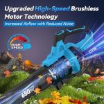 Leaf Blower Cordless,650 CFM & 160 MPH Electric Cordless Leaf Blower with 2 * 4.0Ah Batteries & Noise-Reduction Ear Muffs,3 Speed Powerful Blowing Ideal for Lawn Care, Blowing Leaves, Dust, Snow