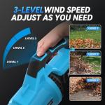 Leaf Blower Cordless,650 CFM & 160 MPH Electric Cordless Leaf Blower with 2 * 4.0Ah Batteries & Noise-Reduction Ear Muffs,3 Speed Powerful Blowing Ideal for Lawn Care, Blowing Leaves, Dust, Snow