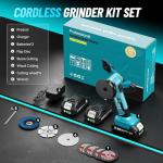 SEESII Cordless Mini Angle Grinder: 3-Inch Brushless Angle Grinder 19000 RPM with 2pcs 21V 2.0Ah Batteries, 7pcs Cutting Discs, 210W Power Electric Grinder Tool for Metal Wood Polishing Rust Removal