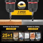 KELNOW 21V Brushless Cordless Drill Set, PowerDrill with Battery and Charger, 3/8-Inch Metal Keyless Chuck ElectricDrill, 25+1 Position, 2 Speed, 87pcs Drill kit Tool Drills for DIY Projects