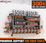 Heavy Duty Power Tool Organizer Wall Mount with Charging Station, Large Garage Organization with 10 cordless Drill Holder, 4 Layers Tool Organizers and Storage, Tool Rack with 6 Power Strip, Black