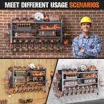 Heavy Duty Power Tool Organizer Wall Mount with Charging Station, Large Garage Organization with 10 cordless Drill Holder, 4 Layers Tool Organizers and Storage, Tool Rack with 6 Power Strip, Black