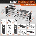 Heavy Duty Power Tool Organizer Wall Mount with Charging Station, Large Garage Organization with 10 cordless Drill Holder, 4 Layers Tool Organizers and Storage, Tool Rack with 6 Power Strip, Black