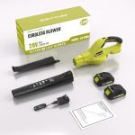 SEYVUM Leaf Blower, 20V Cordless Blower with 2 x 2.0Ah Battery, Electric Leaf Blowers for Lawn Care, 320 CFM 150 MPH Battery Powered Leaf Blower, for Patio, Garden Cleaning, Fast Charger, Lemon Green