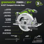 GREENWORKS 24V 1/2” Brushless Cordless Drill (400 In-lbs.) + 6.5” Circular Saw (4,800 RPM), (2) 2.0Ah (12,000mAh Power Bank) USB-C Batteries, Braided Cable, 65W Rapid Charger