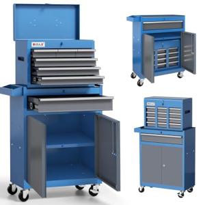 AIRAJ Tool Chest 7-Drawer | 40'' H Rolling Tool Chest with Wheels | Detachable Top Metal Tool Box | Garage Storage Cabinet for Warehouse,Repair Room | Rolling Tool Box with Wheels,Hooks,Liners | Blue