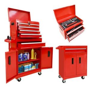 Torin 5-Drawer Rolling Tool Chest: Metal Tool Box with Wheels, Removable Top Tool Box, Liner, Adjustable Shelf and Locking Mechanism for Garage Workshop,Red