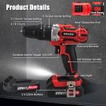 KITLUCK Cordless Drill Set, 20V Power Drill Kit Electric Drills with 2 X 2.0AH Battery, 44pcs Bits, 1 Box Screws, Bubble Level, 3/8'' Chuck Power Drill, 32NM, 21+3 Position, 2 Variable Speed