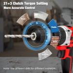 KITLUCK Cordless Drill Set, 20V Power Drill Kit Electric Drills with 2 X 2.0AH Battery, 44pcs Bits, 1 Box Screws, Bubble Level, 3/8'' Chuck Power Drill, 32NM, 21+3 Position, 2 Variable Speed