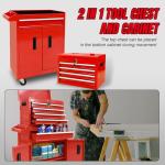 Torin 5-Drawer Rolling Tool Chest: Metal Tool Box with Wheels, Removable Top Tool Box, Liner, Adjustable Shelf and Locking Mechanism for Garage Workshop,Red