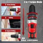 KITLUCK Cordless Drill Set, 20V Power Drill Kit Electric Drills with 2 X 2.0AH Battery, 44pcs Bits, 1 Box Screws, Bubble Level, 3/8'' Chuck Power Drill, 32NM, 21+3 Position, 2 Variable Speed