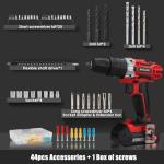 KITLUCK Cordless Drill Set, 20V Power Drill Kit Electric Drills with 2 X 2.0AH Battery, 44pcs Bits, 1 Box Screws, Bubble Level, 3/8'' Chuck Power Drill, 32NM, 21+3 Position, 2 Variable Speed