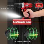 KITLUCK Cordless Drill Set, 20V Power Drill Kit Electric Drills with 2 X 2.0AH Battery, 44pcs Bits, 1 Box Screws, Bubble Level, 3/8'' Chuck Power Drill, 32NM, 21+3 Position, 2 Variable Speed