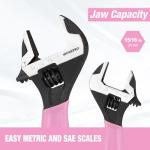 WORKPRO 6-Inch Pink Adjustable Wrench, Cr-V Steel, Wide Jaw Black Oxide Wrench, Metric & SAE Scales, for Home, Garage, Workshop and DIY-Pink Ribbon