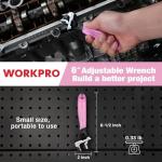WORKPRO 6-Inch Pink Adjustable Wrench, Cr-V Steel, Wide Jaw Black Oxide Wrench, Metric & SAE Scales, for Home, Garage, Workshop and DIY-Pink Ribbon