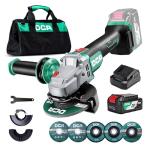 DCA Cordless Angle Grinder 4-1/2 inch, 20V Brushless Motor 8500RPM, Battery Grinder Tool-Free Guard, 4.0Ah Battery & Charger, Power Electric Cut Off Tool with 6 Discs for Cutting, Grinding, Polishing