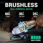 DCA Cordless Angle Grinder 4-1/2 inch, 20V Brushless Motor 8500RPM, Battery Grinder Tool-Free Guard, 4.0Ah Battery & Charger, Power Electric Cut Off Tool with 6 Discs for Cutting, Grinding, Polishing