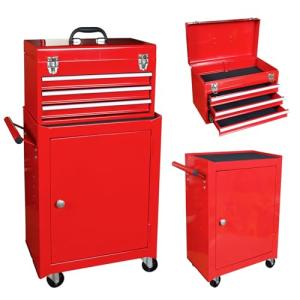 Torin ATBD134B-RED Rolling Garage Workshop Tool Organizer: Detachable 3 Drawer Tool Chest with Large Storage Cabinet and Adjustable Shelf, Red
