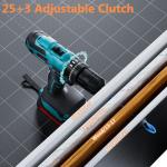 Cordless Drill with 2 Batteries and Charger, 21V Electric Drill Cordless, Portable Power drill Set, 3/8" Keyless Chuck, 2 Variable Speed, 25+ 3 Clutch, 398 In-lb Max Torque