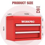 WORKPRO Mini Metal Tool Box with 2 Drawers and Top Storage, Small Tool Chest with PVC Liners and PP Feet Pads, Cold Rolled Steel Toolbox with Magnetic Tab