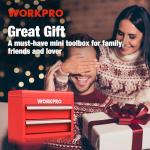 WORKPRO Mini Metal Tool Box with 2 Drawers and Top Storage, Small Tool Chest with PVC Liners and PP Feet Pads, Cold Rolled Steel Toolbox with Magnetic Tab