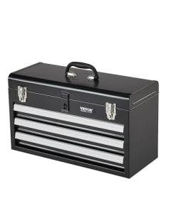 VEVOR Metal Tool Box, 20.5-inch, Portable Metal Tool Box with 3 Drawers, Small Tool Chest with EVA Liners, Ball Bearing Slide Drawers Locking & Powder Coated Finish, Multi-Function Tool Organizer