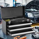 VEVOR Metal Tool Box, 20.5-inch, Portable Metal Tool Box with 3 Drawers, Small Tool Chest with EVA Liners, Ball Bearing Slide Drawers Locking & Powder Coated Finish, Multi-Function Tool Organizer