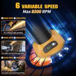 Angle Grinder Brushless fit DEWALT 20V Battery, 6 Variable Speed Power Grinder 4-1/2" Cordless, with 5 Cutting Wheels, 3 Grinding Wheels, 3 Flap Discs, For Cutting Grinding Polishing (Tool Only)