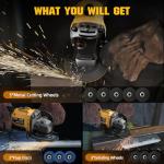 Angle Grinder Brushless fit DEWALT 20V Battery, 6 Variable Speed Power Grinder 4-1/2" Cordless, with 5 Cutting Wheels, 3 Grinding Wheels, 3 Flap Discs, For Cutting Grinding Polishing (Tool Only)