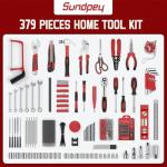 Sundpey Home Tool Kit with Drawer - 379-PCs Portable Complete Household and Auto Repair Tool Set - Hand General Basic Tool Box Storage Case - Full Basic Toolkit for Handyman & Diyer & Homeowner Red