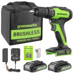 Greenworks 24V Cordless Drill/Driver Combo Kit, 310 in./lbs, 18+1 Position Clutch, 1/2" Keyless Chuck, Variable Speed, with 2 2Ah Battery, 8pcs Drill Bits and Tool Bag